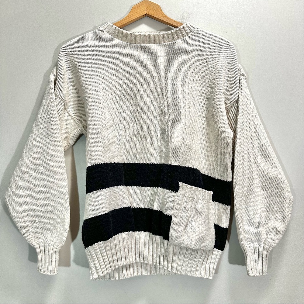 Vintage Fall River Knitting Mills Sweater Large White Black Stripes no Tag